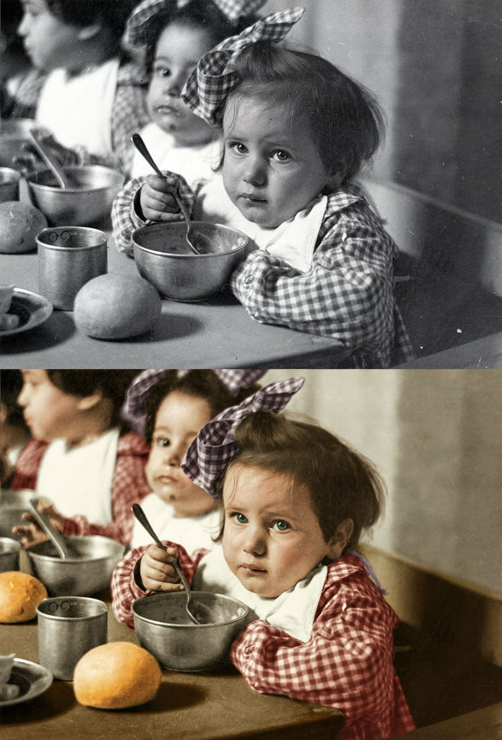 ילדות בשעת ארוחת צהריים, מפעל ההזנה של הג'וינט, טריפולי, שנות ה-40.
